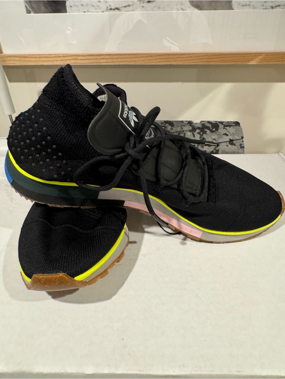 adidas Black Knit Sneakers with Yellow and Pink Accents